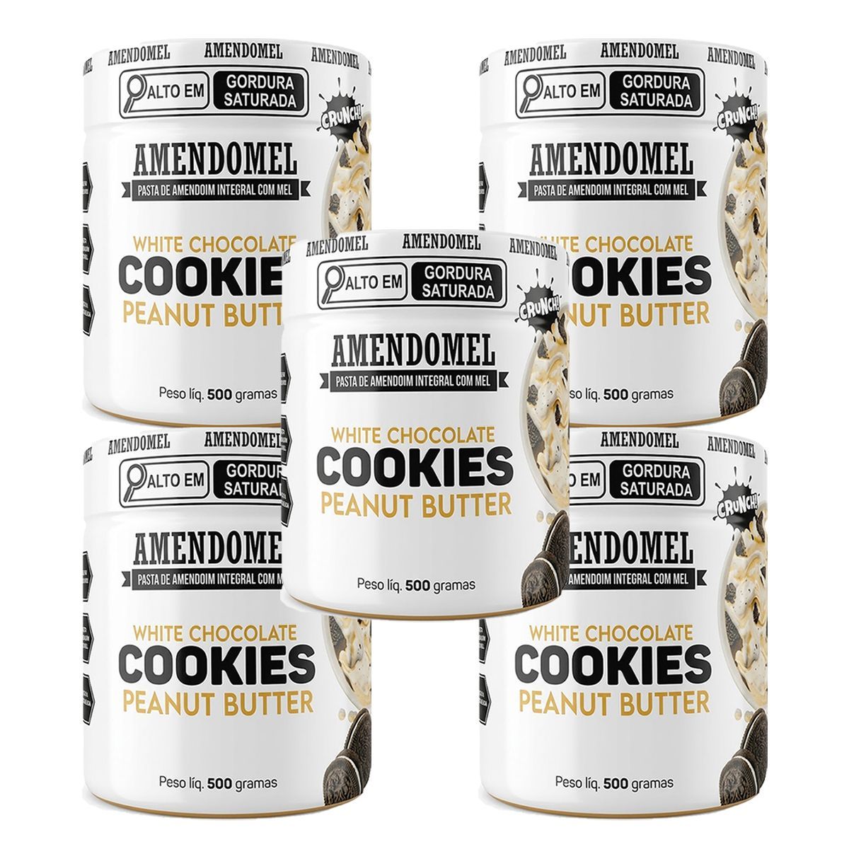 Kit 5X Pasta de Amendoim - 500g Chocolate Branco Com Cookies - AmendoMel