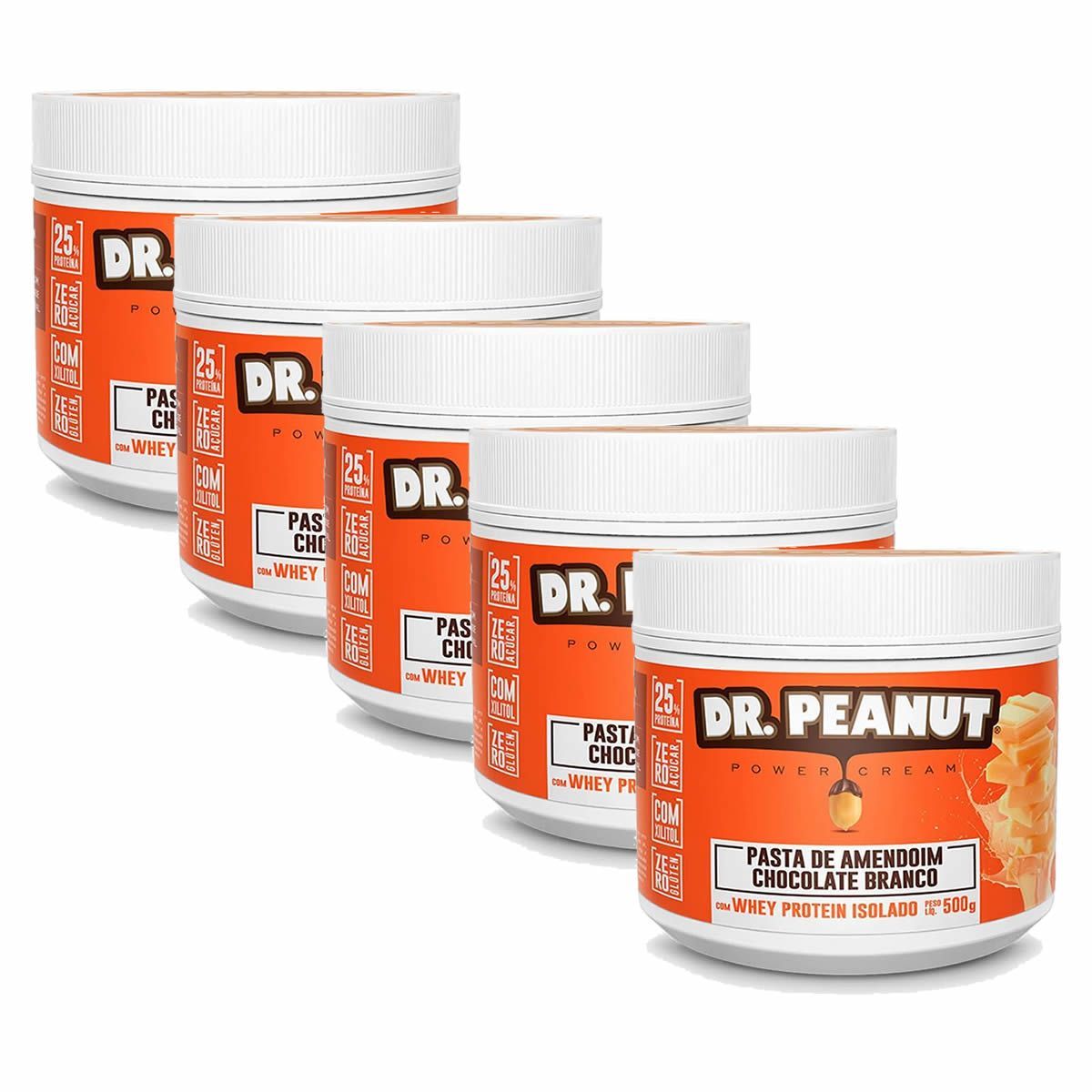 Kit 5X Pasta de Amendoim - 500g Chocolate Branco com Whey Isolado - Dr. Peanut