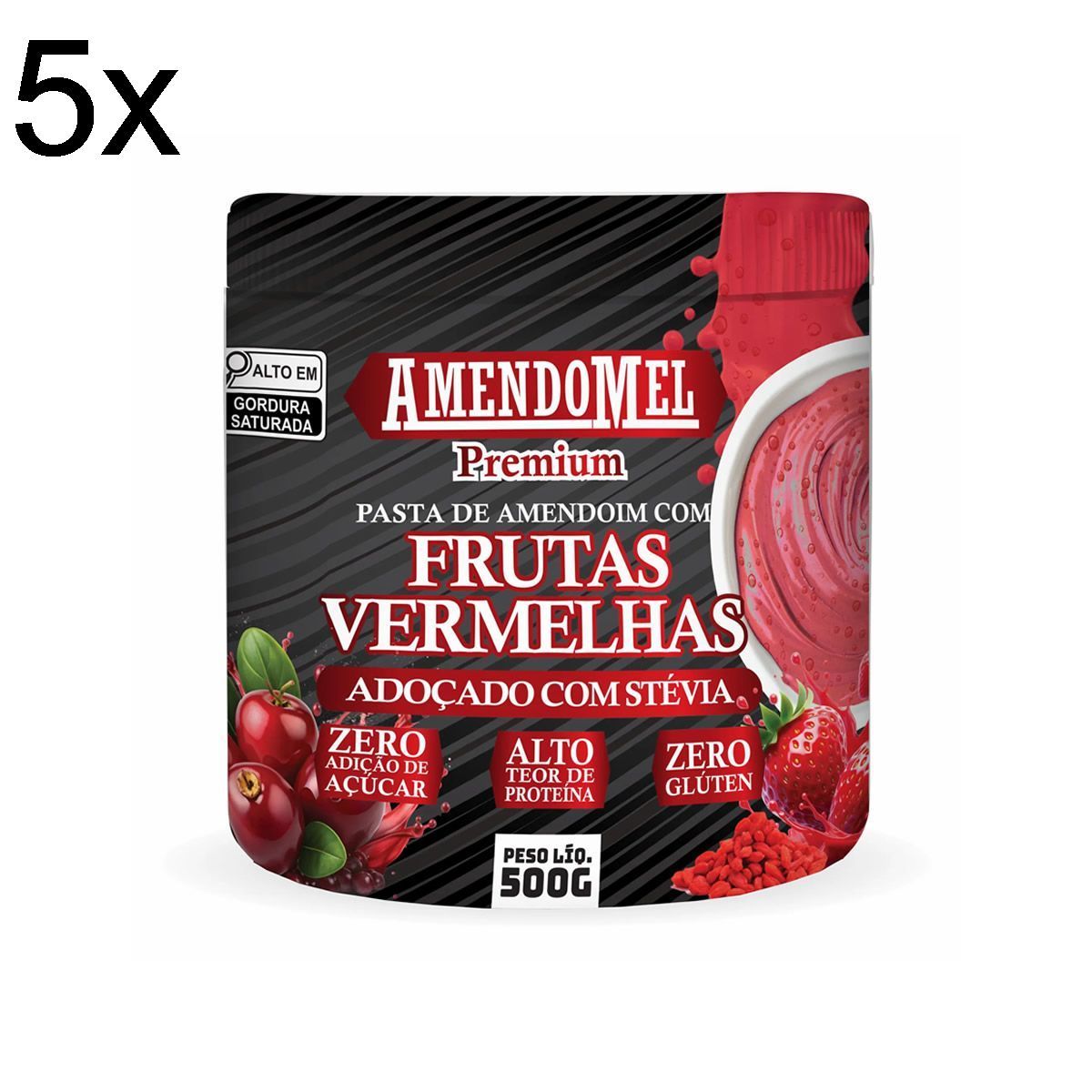 Kit 5X Pasta de Amendoim - 500g Com Frutas Vermelhas - Amendomel