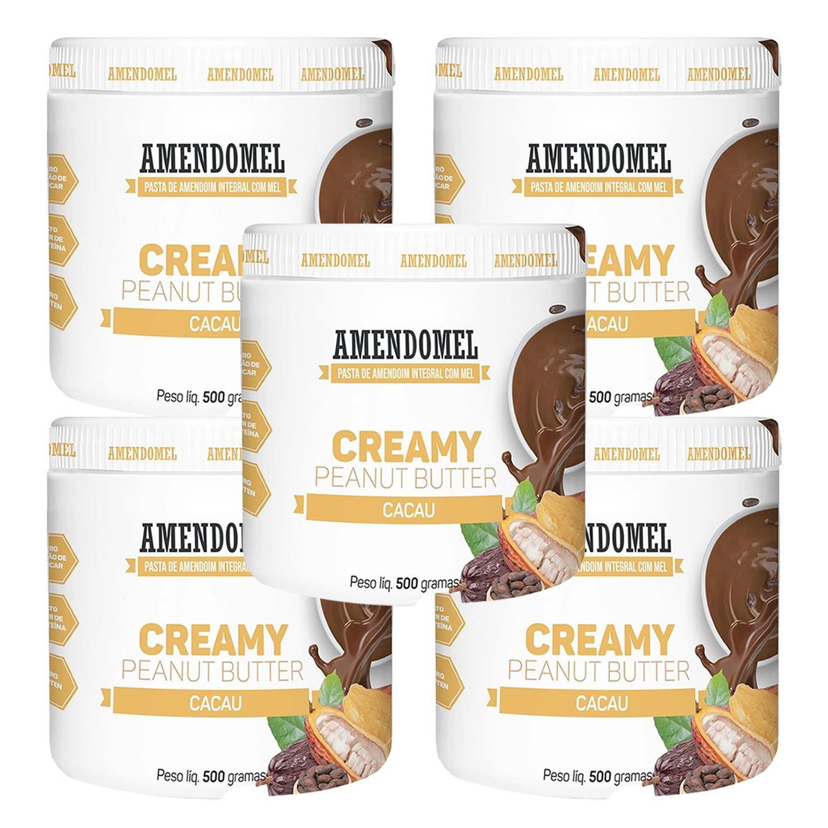 Kit 5X Pasta de Amendoim - 500g Mel e Cacau - AmendoMel