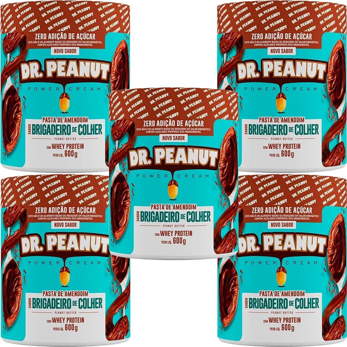 Kit 5X Pasta de Amendoim - 600g Brigadeiro de Colher com Whey Protein - Dr. Peanut