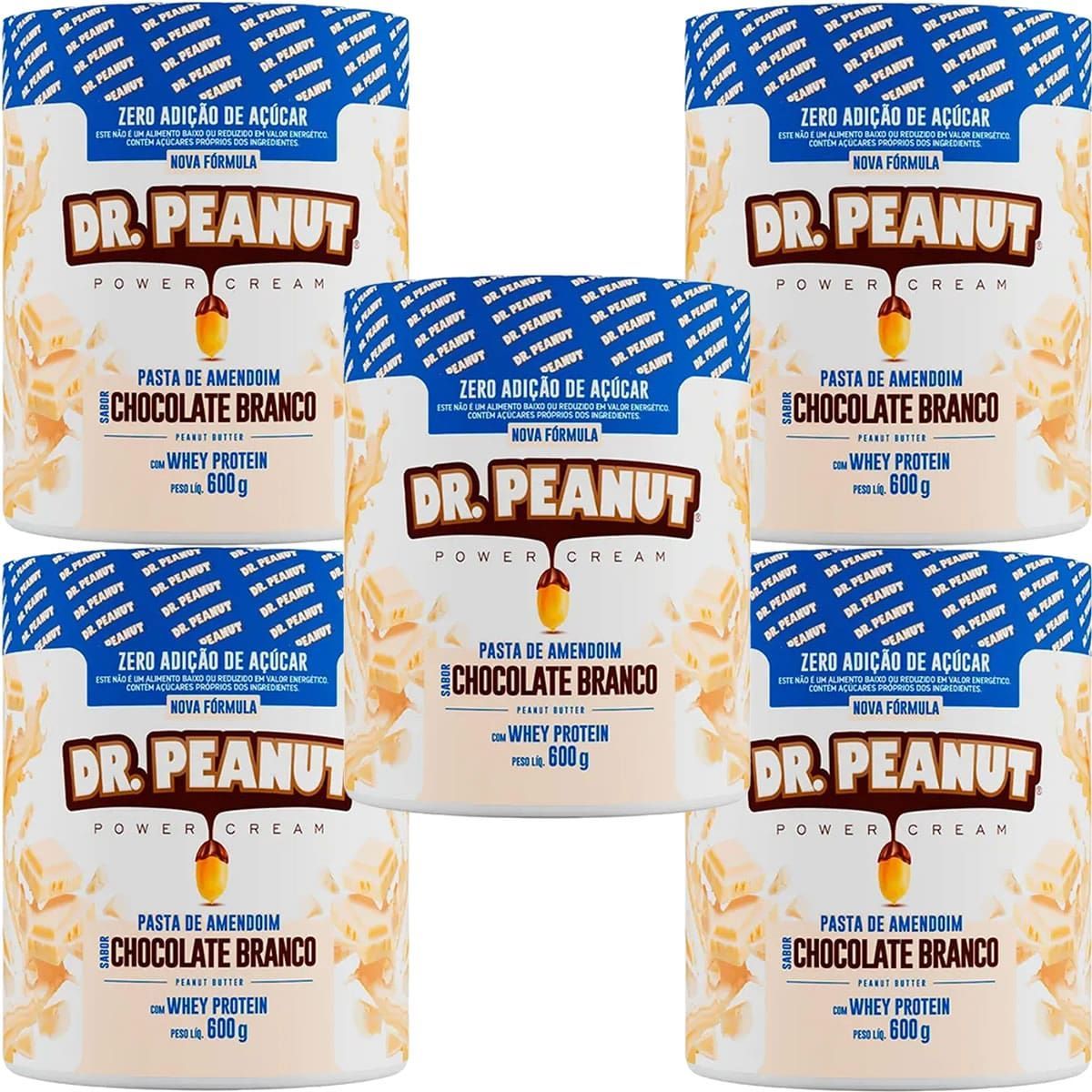 Kit 5X Pasta de Amendoim - 600g Chocolate Branco com Whey - Dr. Peanut