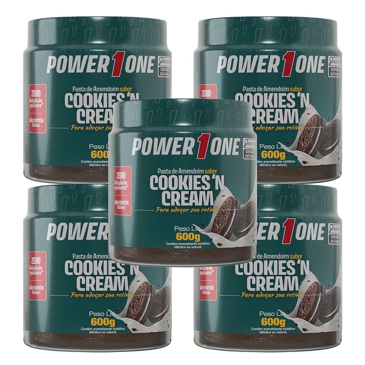 Kit 5X Pasta de Amendoim - 600g Cookies And Cream - Power One