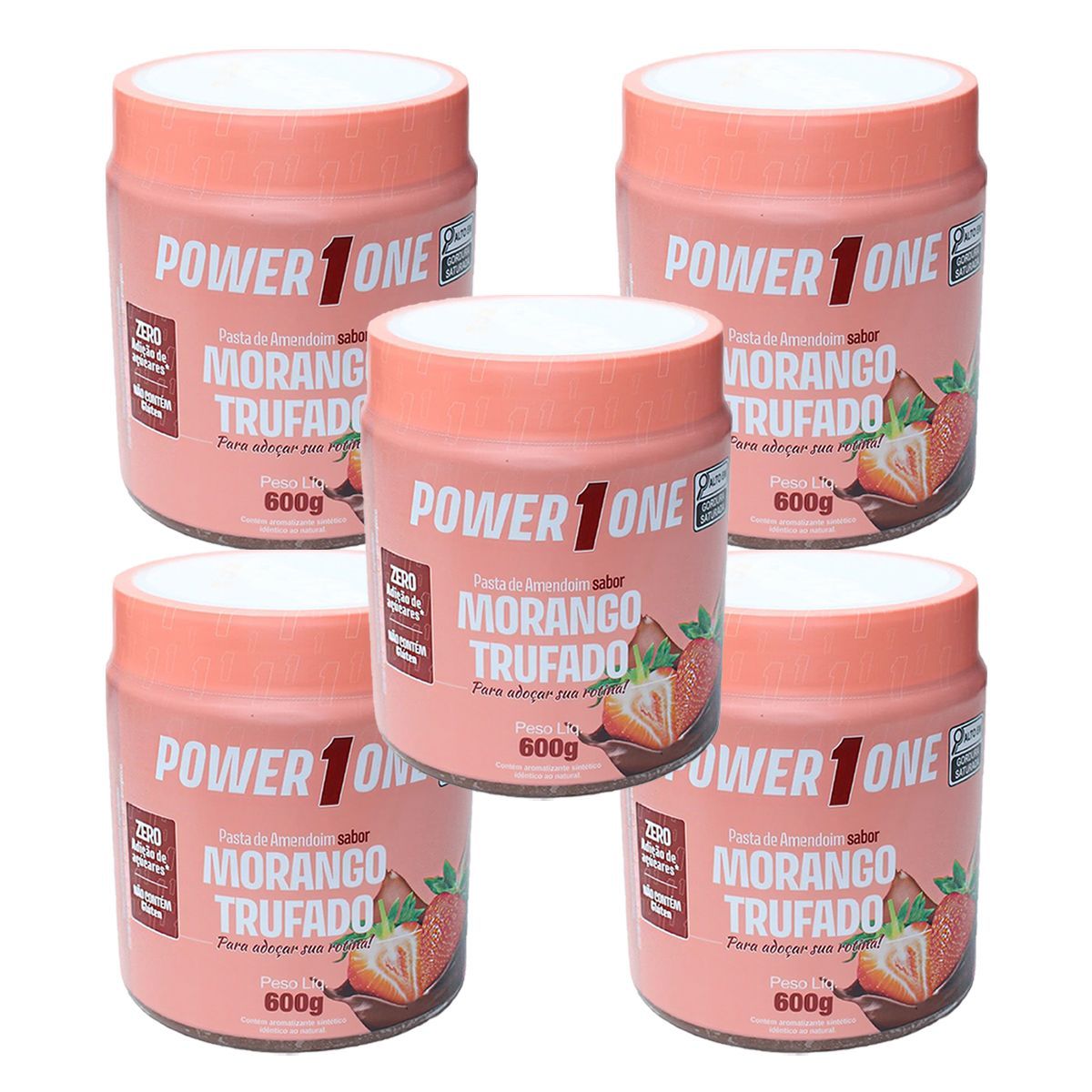 Kit 5X Pasta de Amendoim - 600g Morango Trufado - Power1one