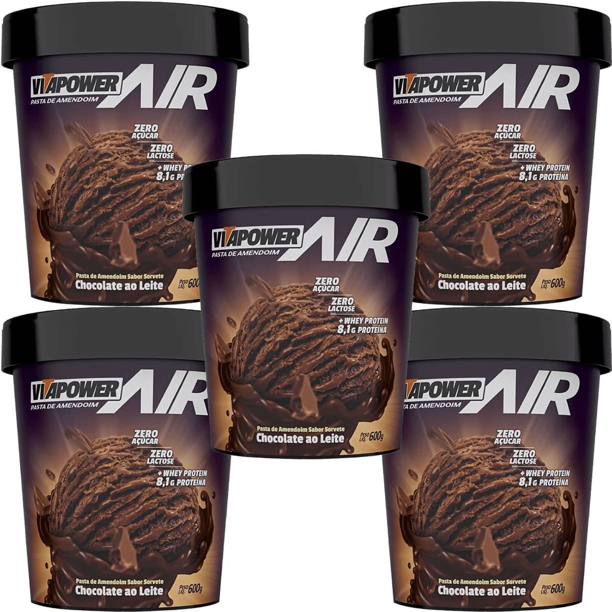 Kit 5X Pasta de Amendoim - 600g Sorvete Chocolate ao Leite - VitaPower Air