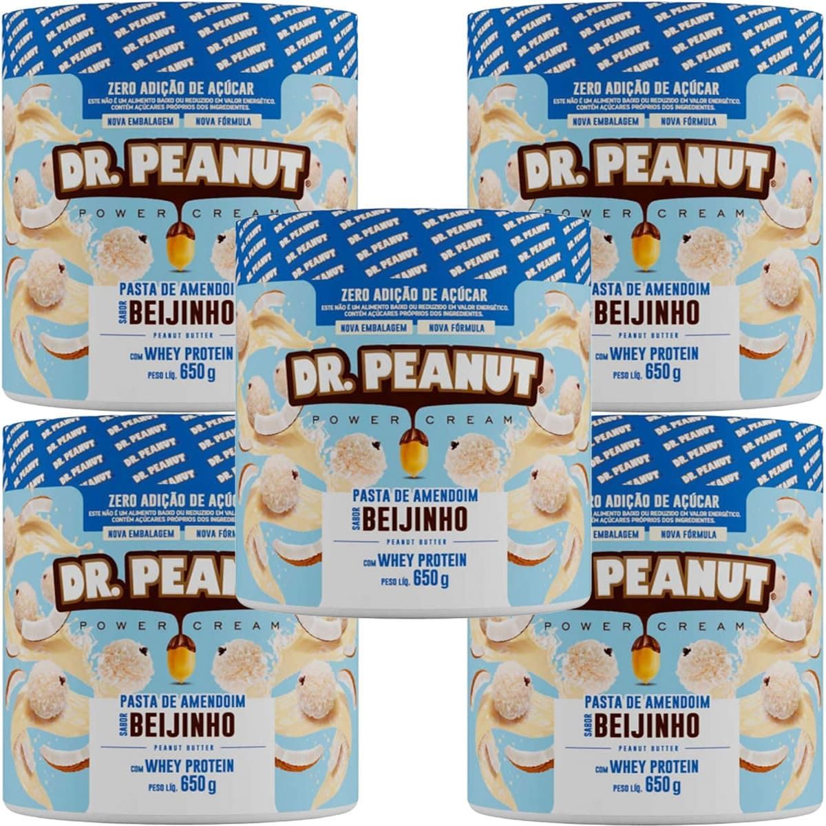 Kit 5X Pasta de Amendoim - 650g Beijinho com Whey - Dr. Peanut
