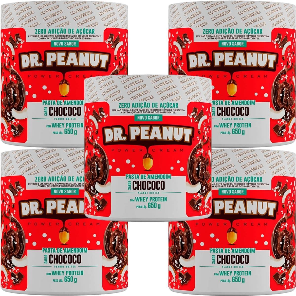 Kit 5X Pasta de Amendoim - 650g Chococo com Whey - Dr. Peanut