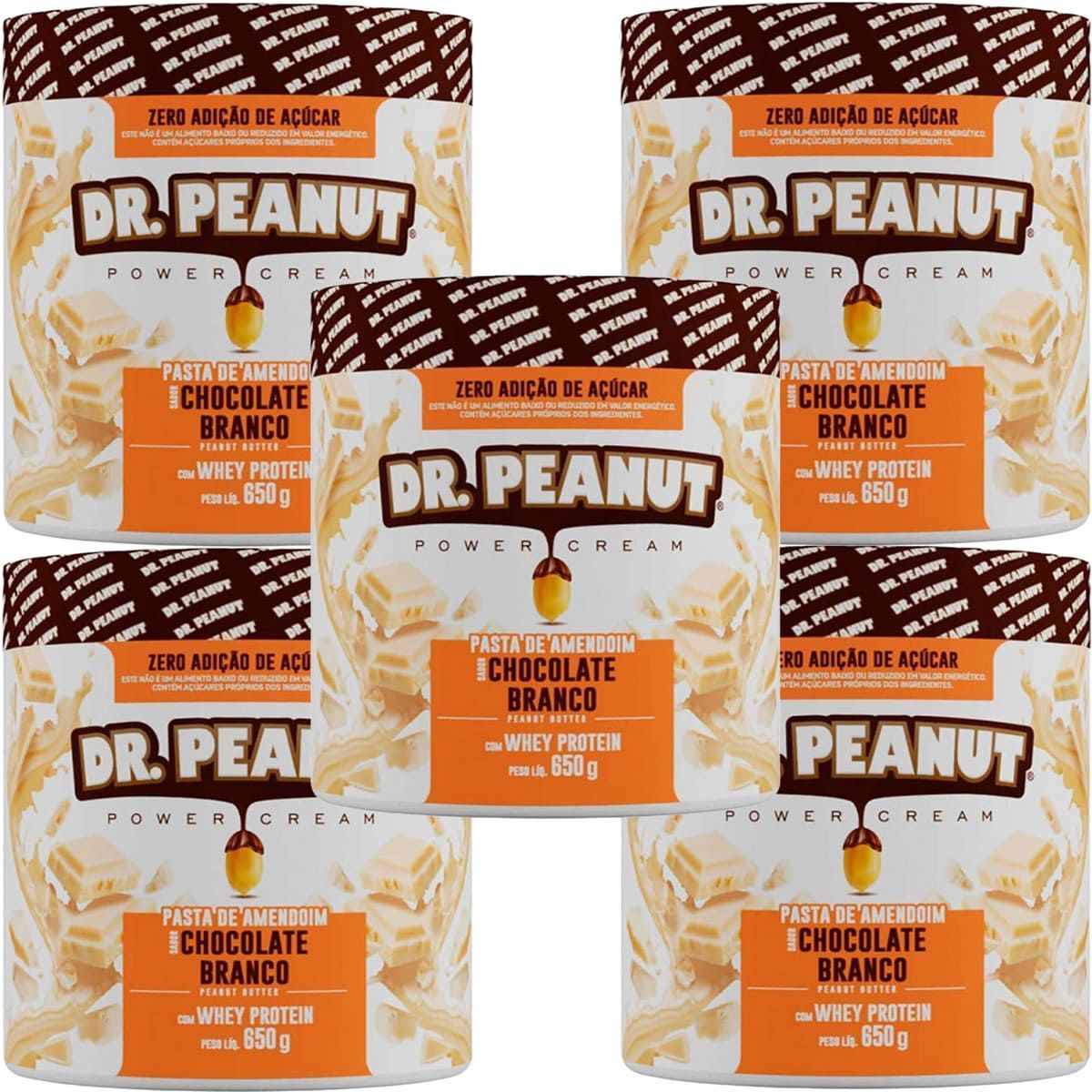 Kit 5X Pasta de Amendoim - 650g Chocolate Branco com Whey - Dr. Peanut