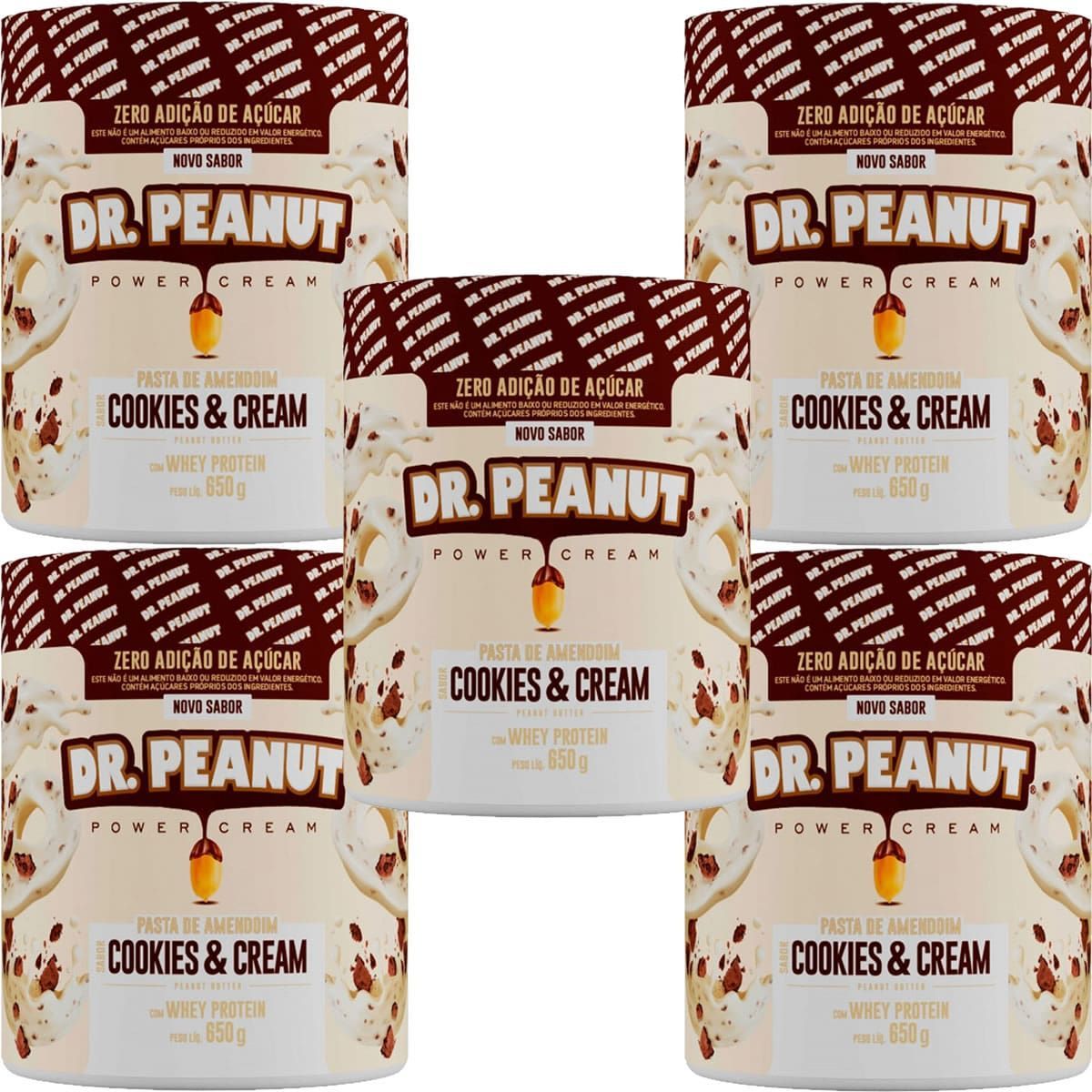 Kit 5X Pasta de Amendoim - 650g Cookies and Cream com Whey Protein - Dr. Peanut