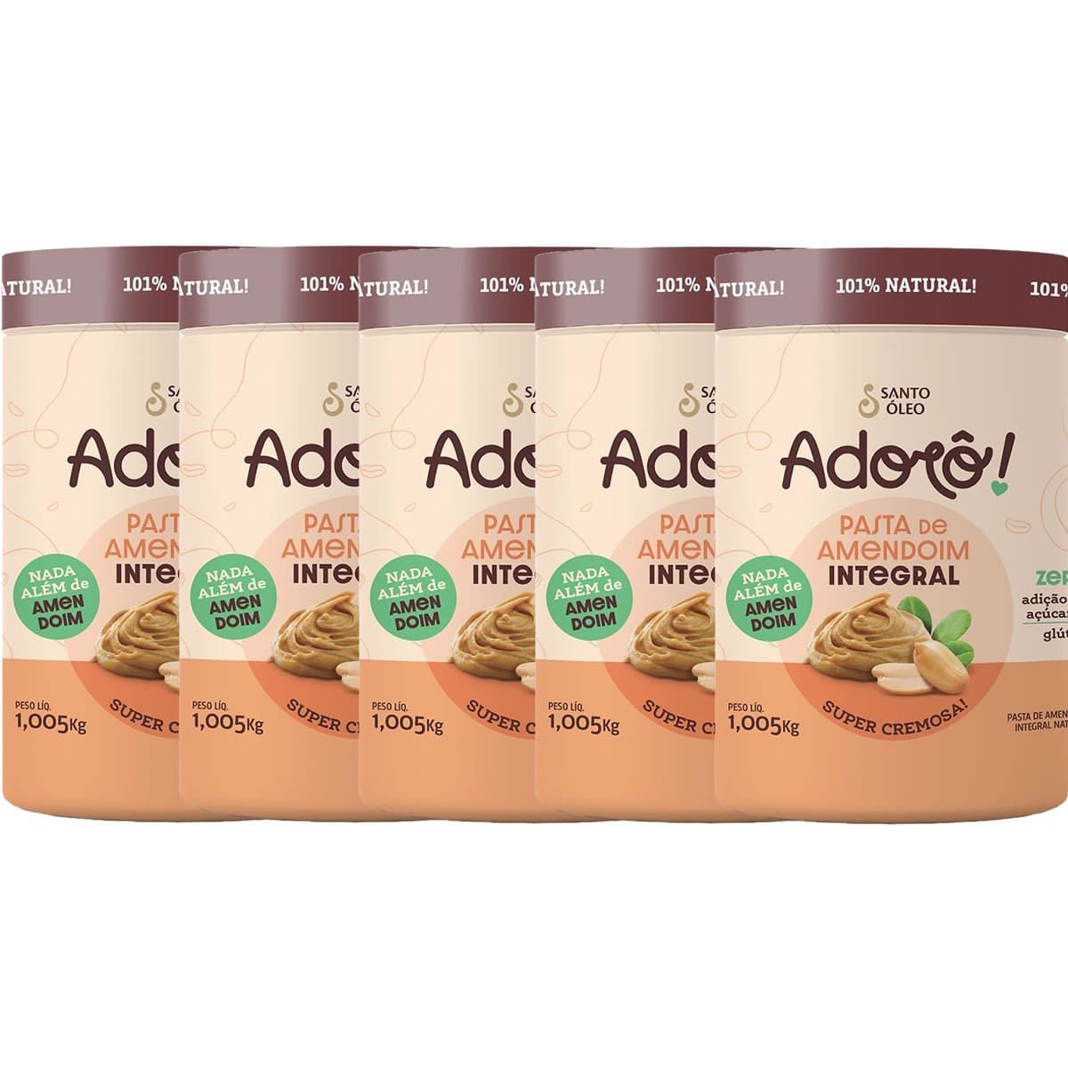 Kit 5X Pasta de Amendoim Ador� - 1,005kg Lisa - Santo �leo