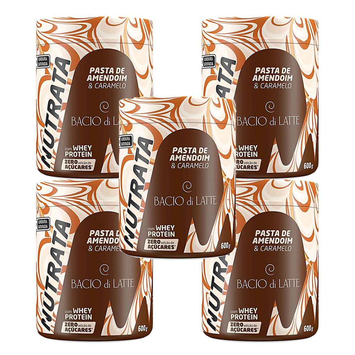 Kit 5X Pasta de Amendoim Bacio di Latte - 600g Caramelo Salgado - Nutrata