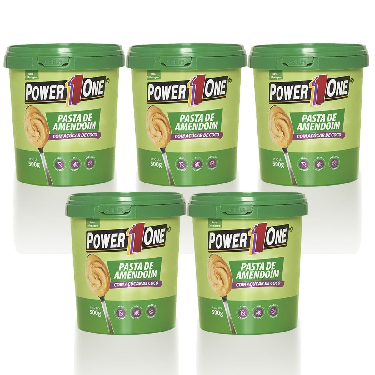 Kit 5X Pasta de Amendoim com A��car de C�co - 500g - Power One