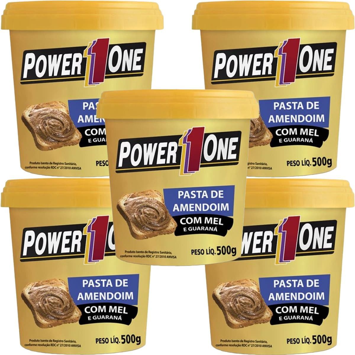 Kit 5X Pasta de Amendoim com Mel e Guaran� - 500g - Power One