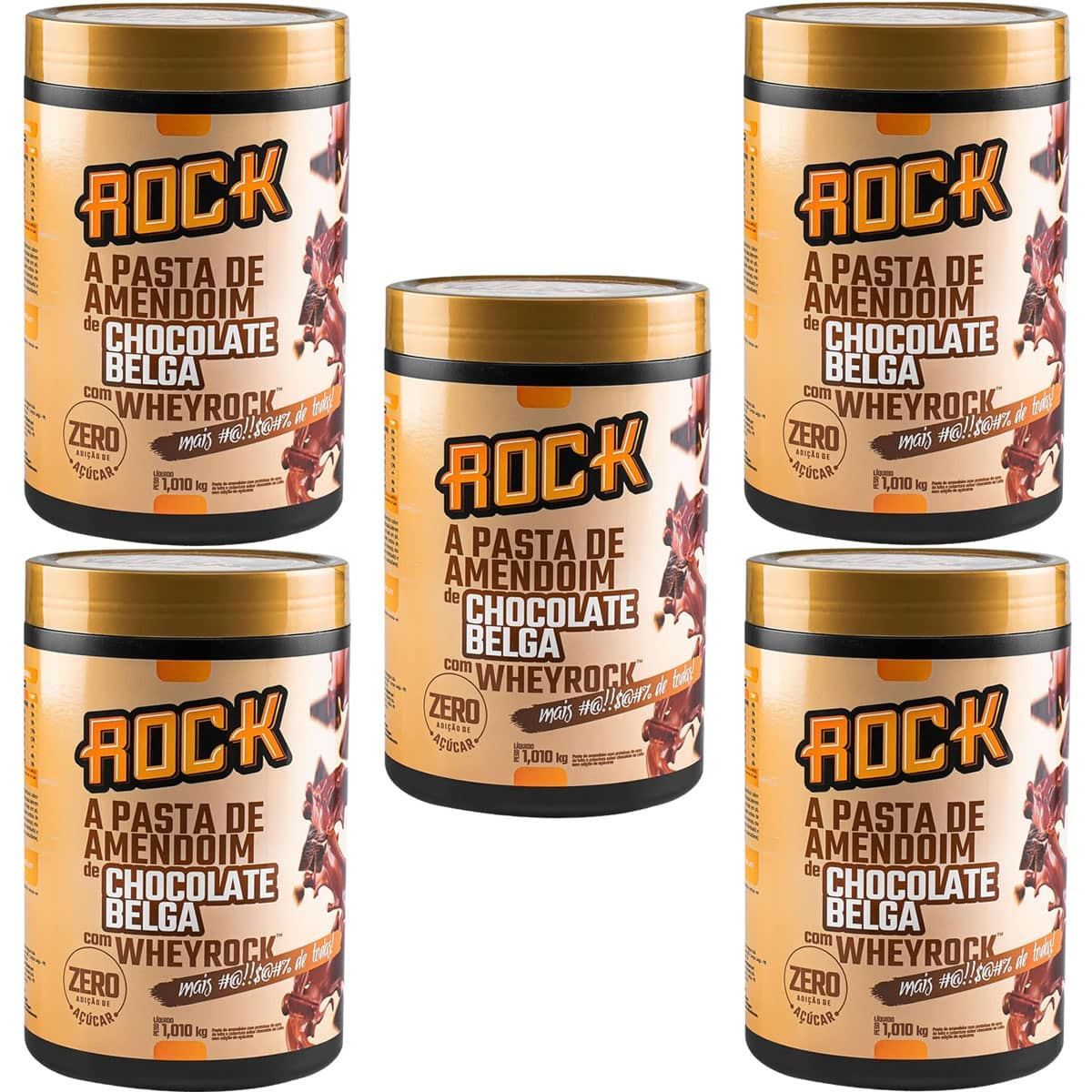 Kit 5X Pasta de Amendoim com Whey - 1000g Chocolate Belga - Rock Peanut