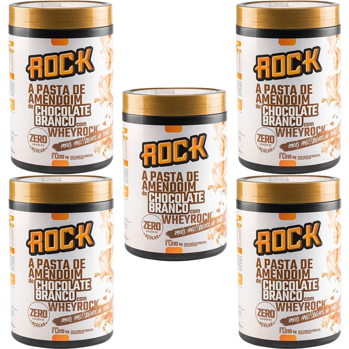 Kit 5X Pasta de Amendoim Com Whey - 1000g Chocolate Branco - Rock Peanut