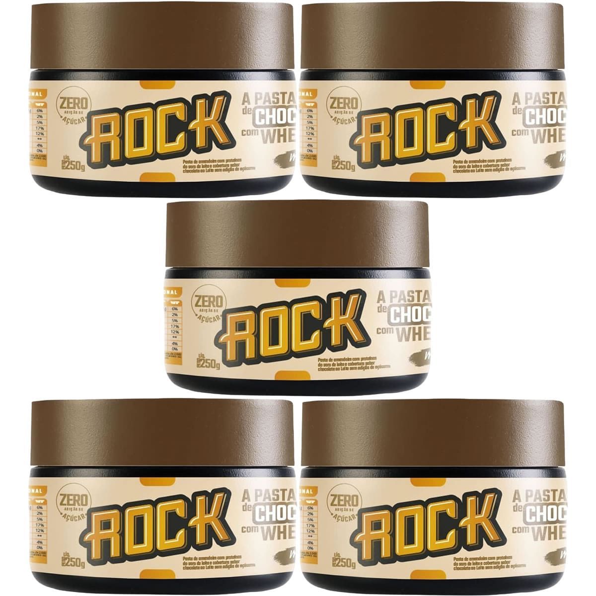 Kit 5X Pasta de Amendoim com Whey - 250g Chocolate Belga - Rock Peanut	