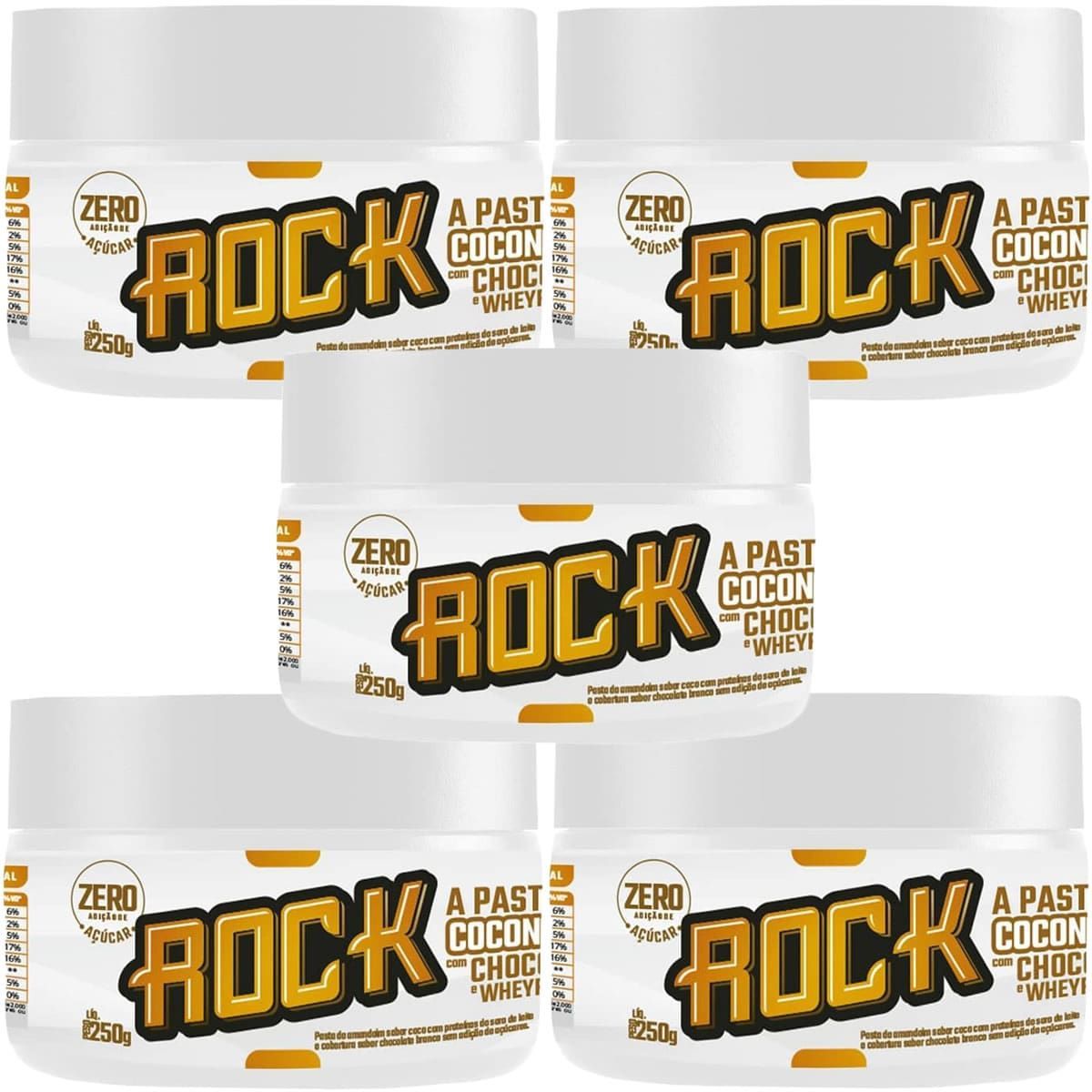 Kit 5X Pasta de Amendoim com Whey - 250g Coconut com Chocolate Branco - Rock Peanut