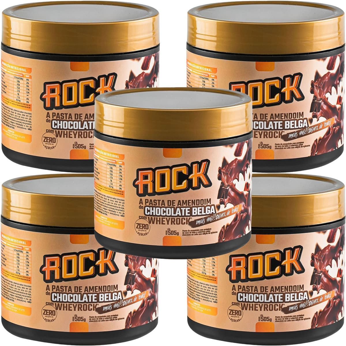 Kit 5X Pasta de Amendoim com Whey - 500g Chocolate Belga - Rock Peanut	