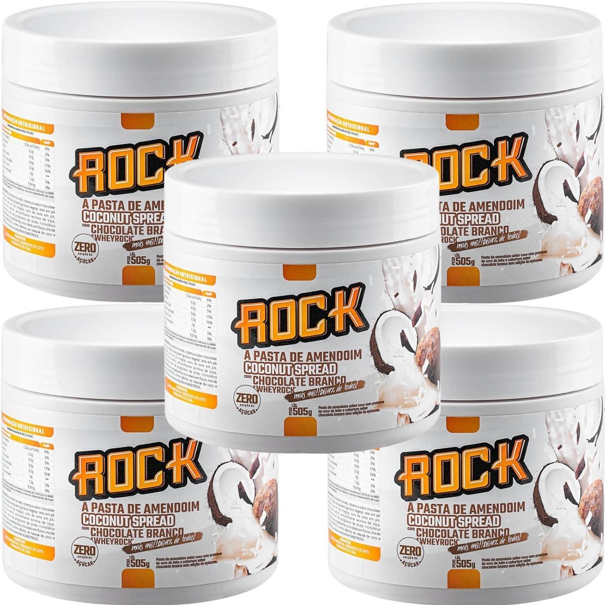 Kit 5X Pasta de Amendoim com Whey - 500g Coconut com Chocolate Branco - Rock Peanut