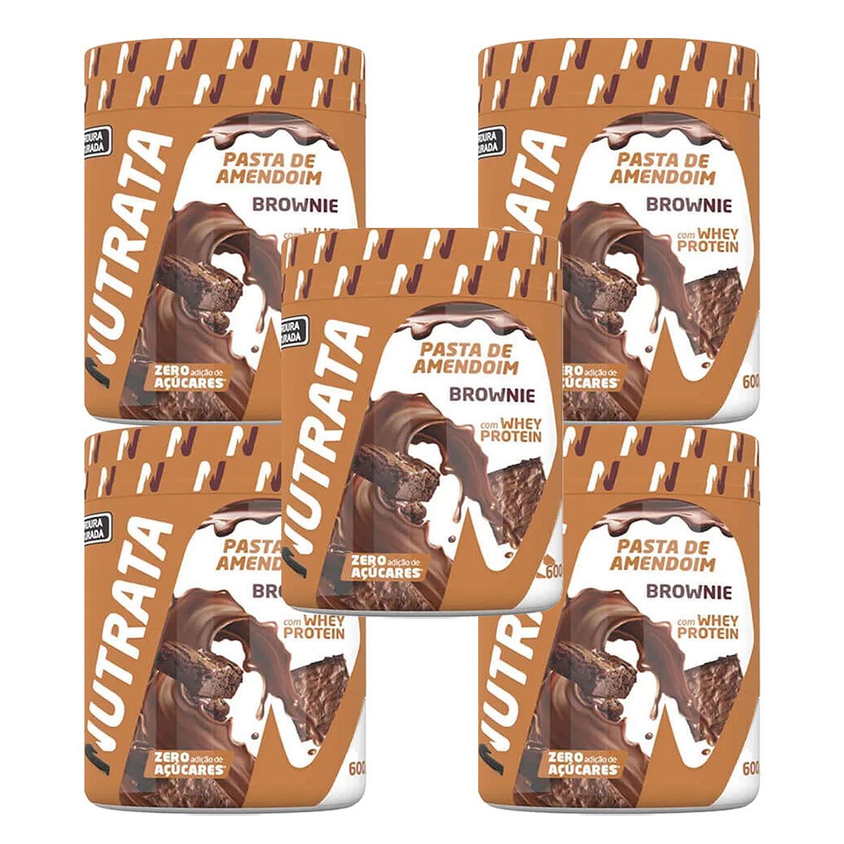 Kit 5X Pasta de Amendoim com Whey - 600g Brownie - Nutrata