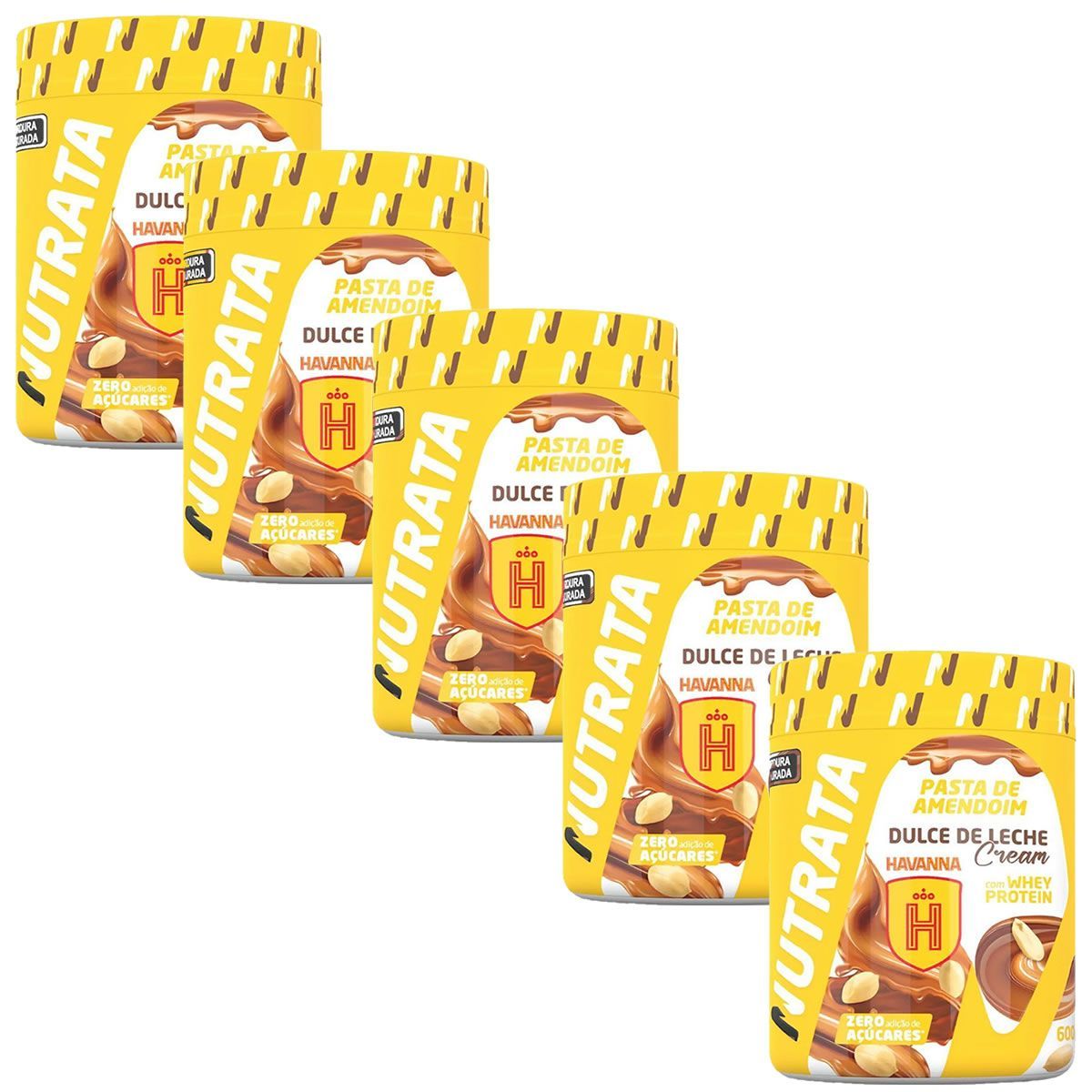 Kit 5X Pasta de Amendoim com Whey - 600g Dulce de Leche Cream Havanna - Nutrata
