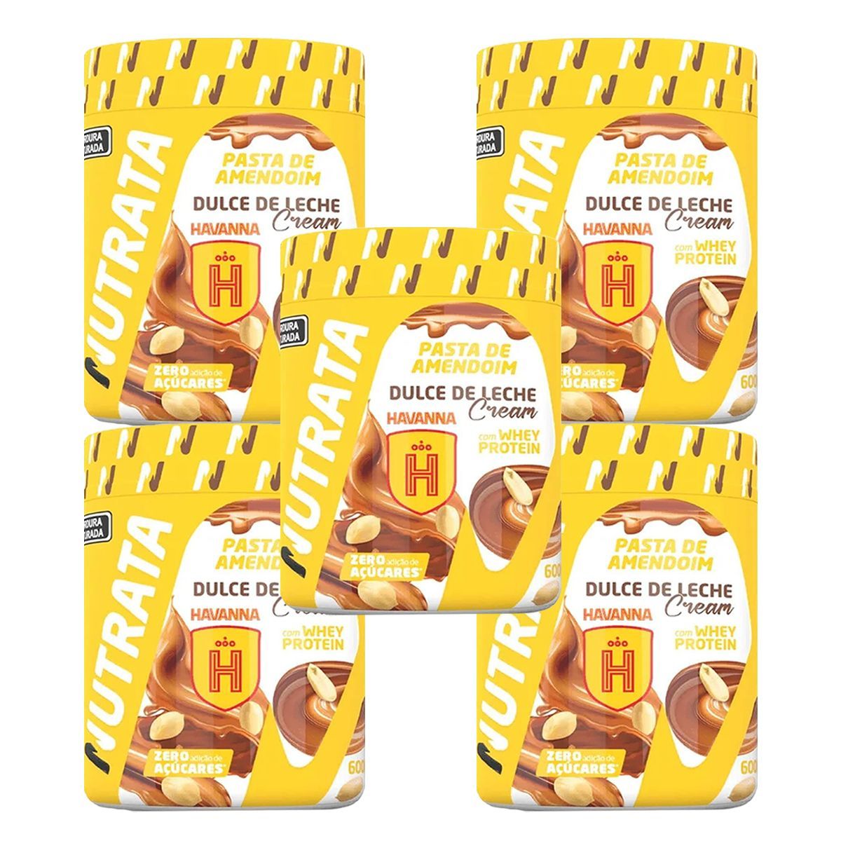 Kit 5X Pasta de Amendoim com Whey - 600g Dulce de Leche Crunch - Nutrata
