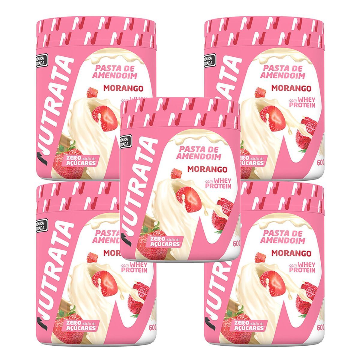 Kit 5X Pasta de Amendoim com Whey - 600g Morango - Nutrata