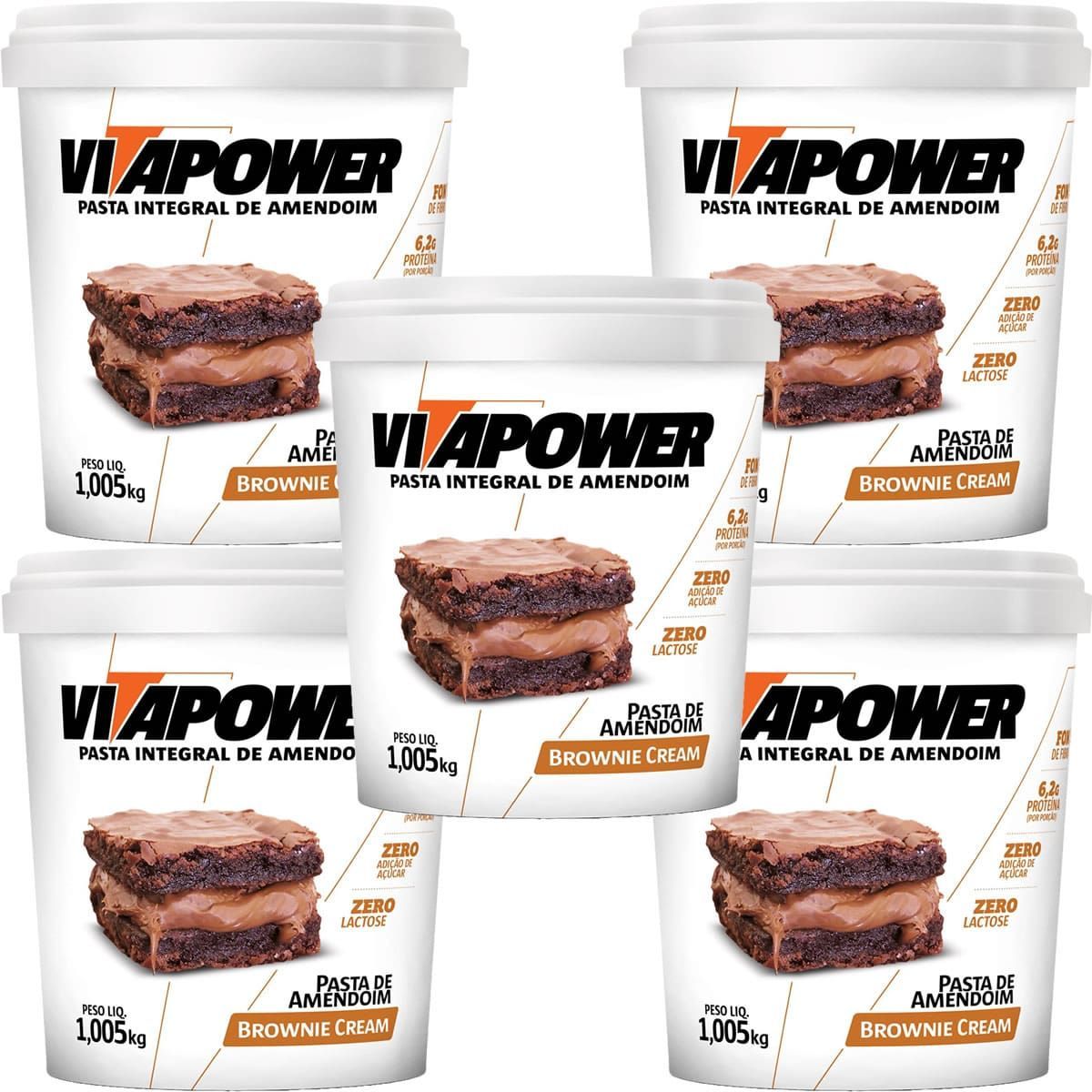 Kit 5X Pasta de Amendoim Integral - 1005g Brownie Cream - VitaPower