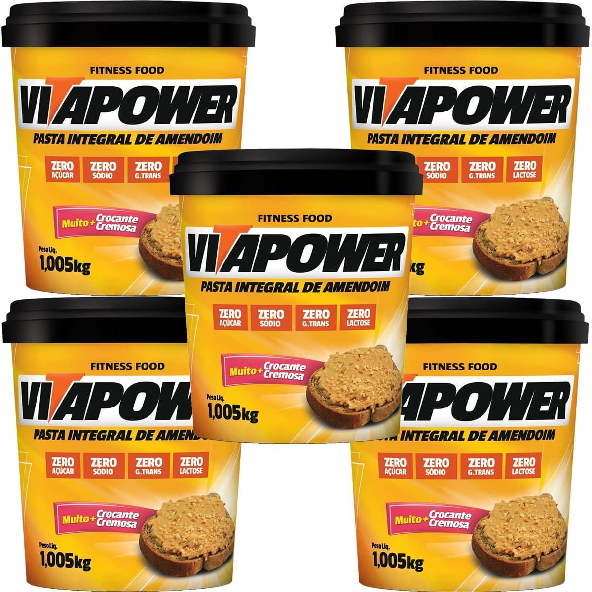 Kit 5X Pasta de Amendoim Integral - 1005g Crocante - VitaPower