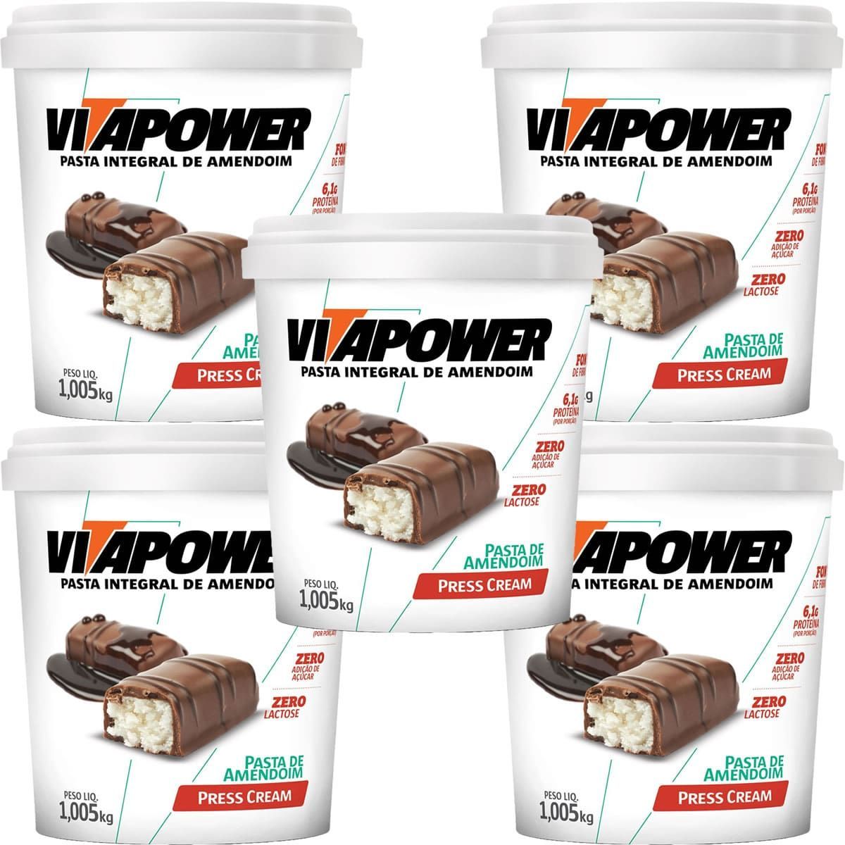 Kit 5X Pasta de Amendoim Integral - 1005g Press Cream - VitaPower