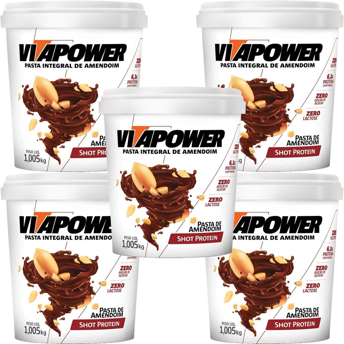 Kit 5X Pasta de Amendoim Integral - 1005g Shot Protein - VitaPower