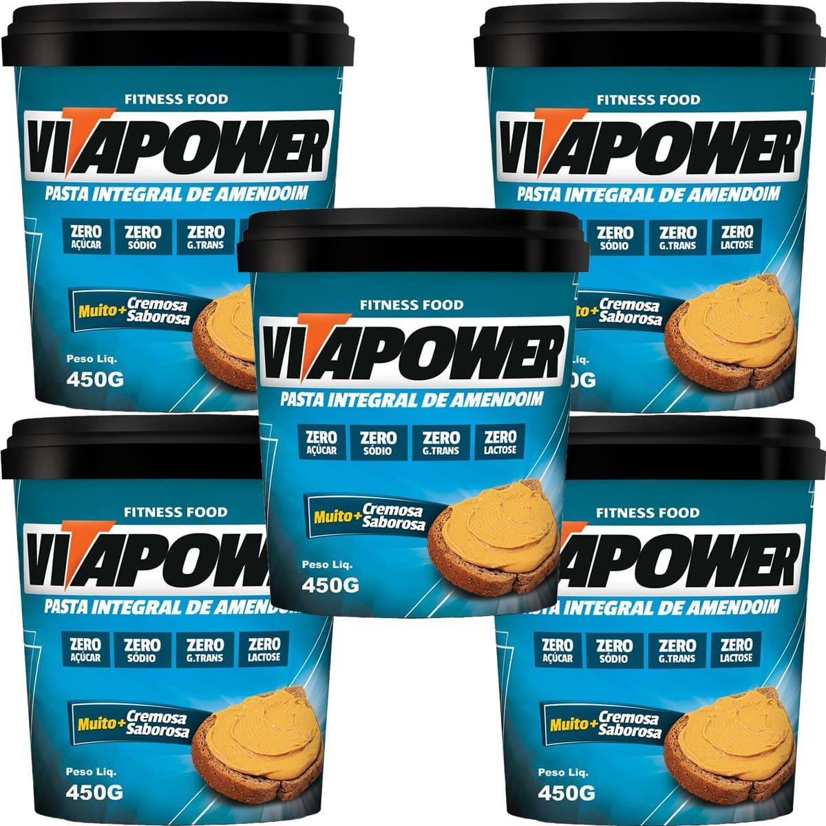Kit 5X Pasta de Amendoim Integral - 450g Natural -  VitaPower