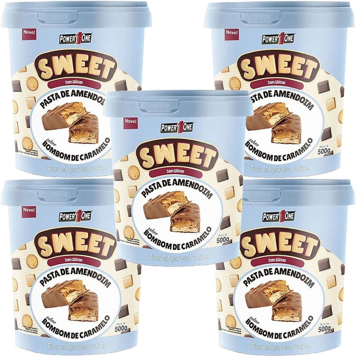 Kit 5X Pasta de Amendoim Sweet - 500g Bombom de Caramelo - Power One