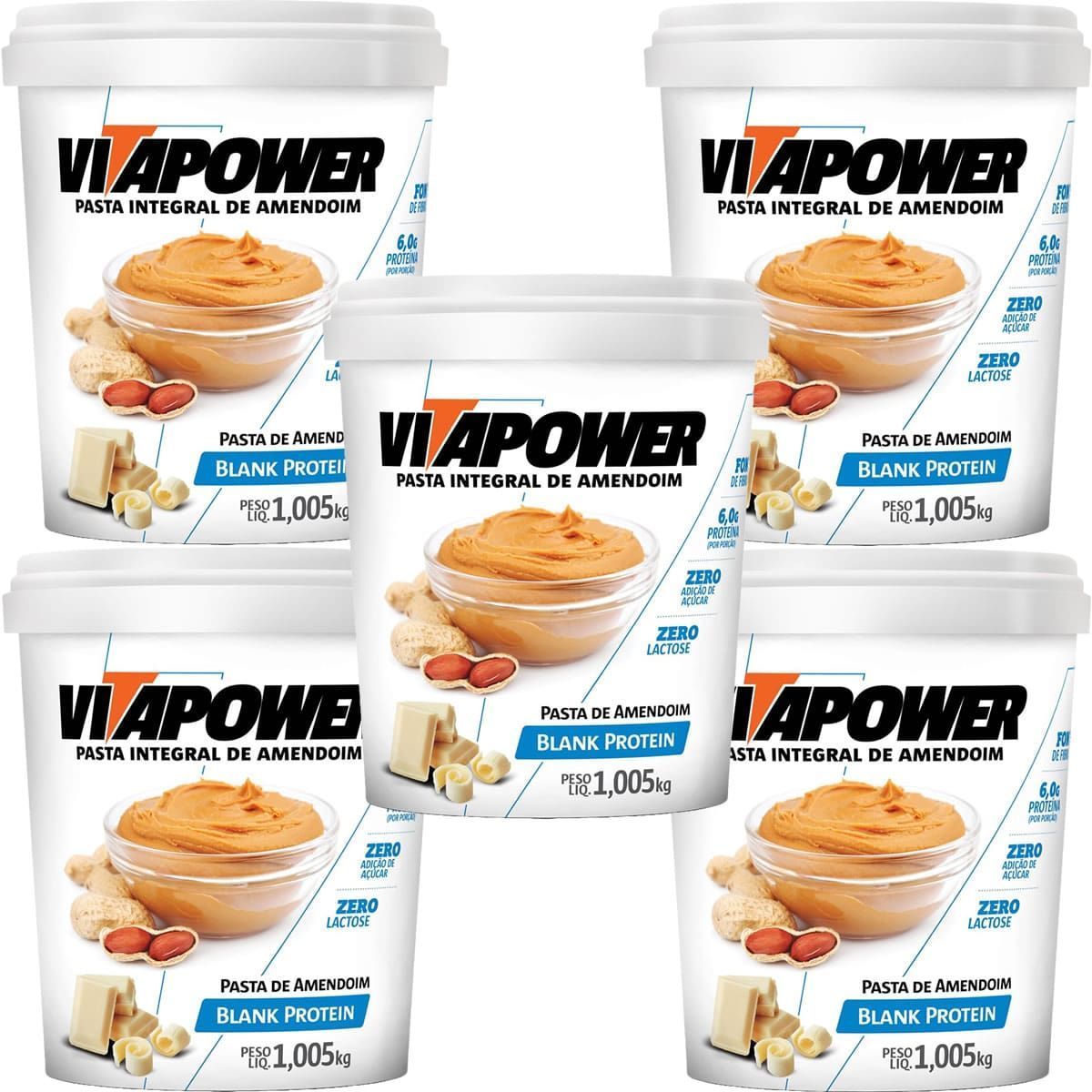 Kit 5X Pasta Integral de Amendoim - 1005g Blank Protein - VitaPower