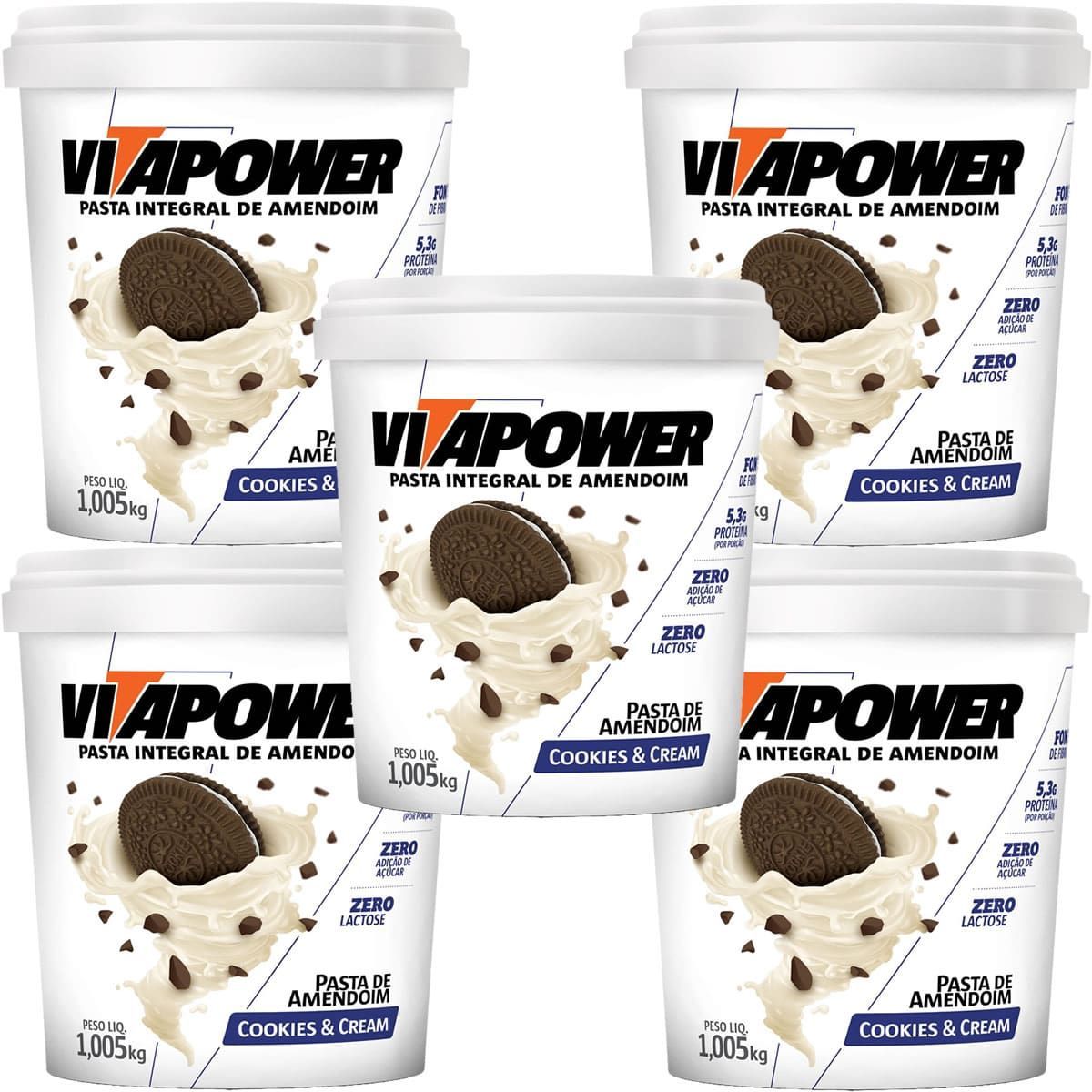 Kit 5X Pasta Integral de Amendoim - 1005g Cookies and Cream - Vitapower
