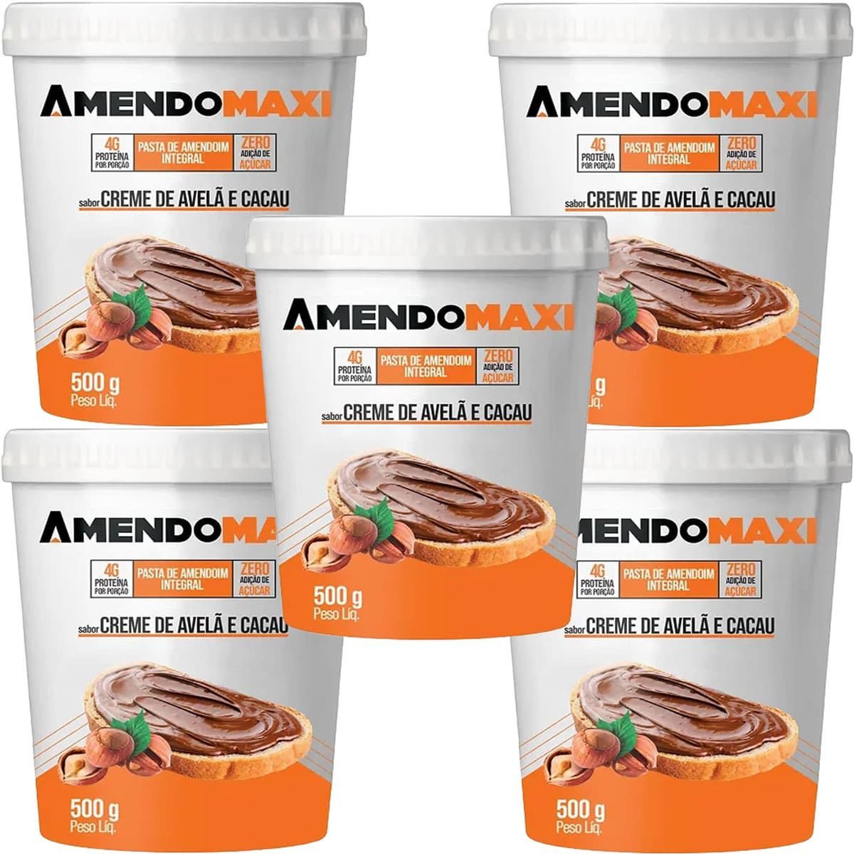 Kit 5X Pasta Integral de Amendoim - 500g Creme de Avel� e Cacau - AmendoMaxi