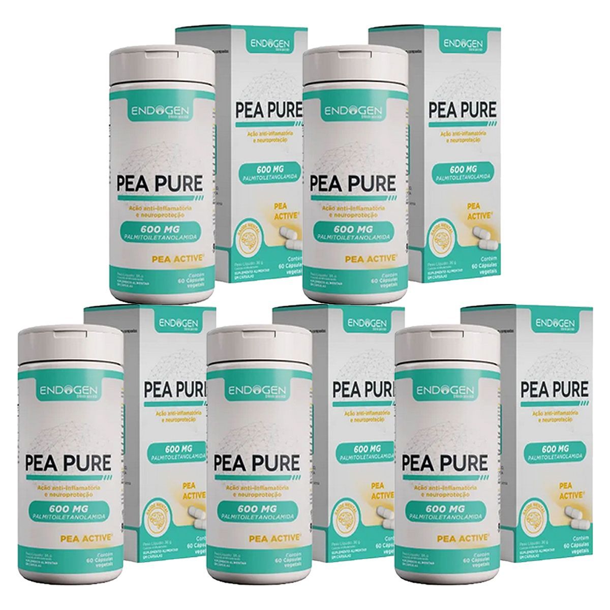 Kit 5X Pea Pure 600mg - 60 C�psulas - Endogen