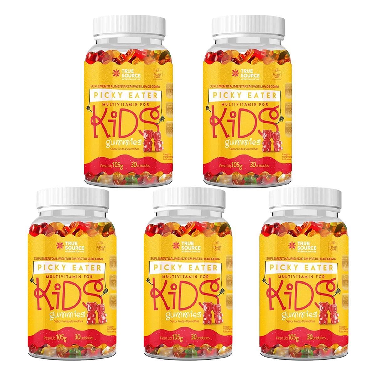 Kit 5X Picky Eater Multivitamin For Kids - 30 Gomas Frutas Vermelhas - True Source