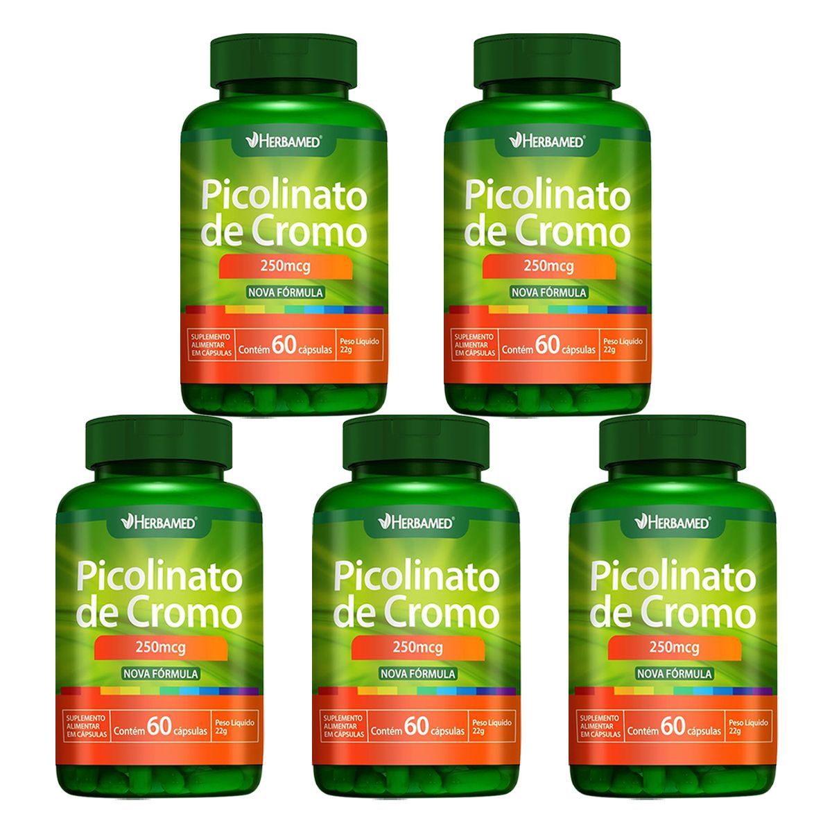 Kit 5X Picolinato Cromo 35mcg 60 C�psulas - Herbamed