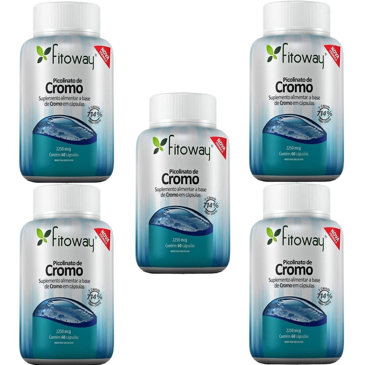 Kit 5X Picolinato Cromo - 60 C�psulas -  Fitoway