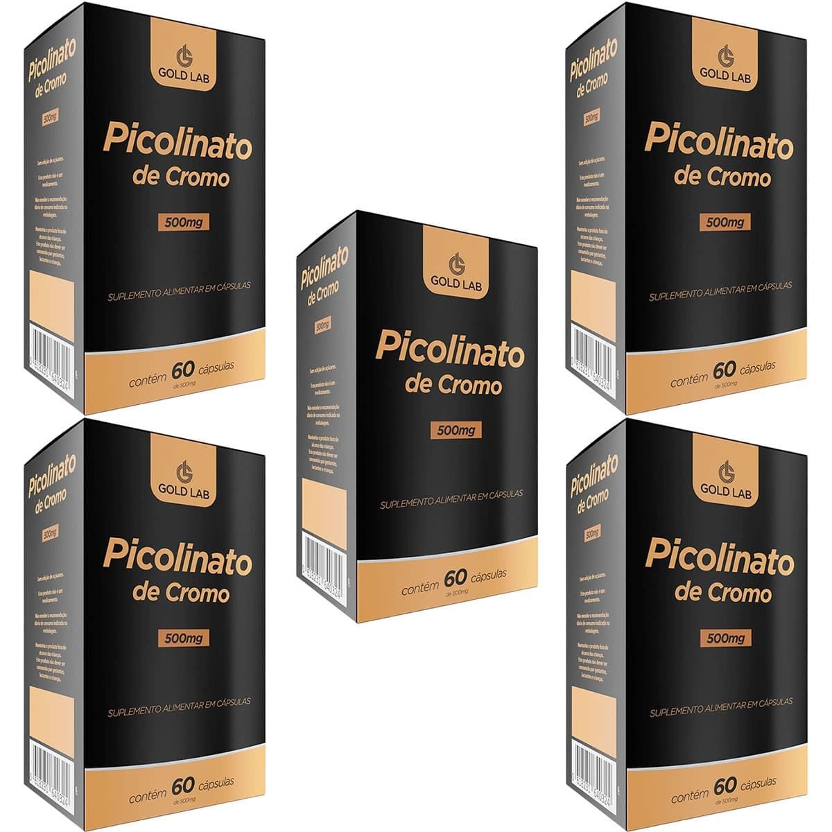 Kit 5X Picolinato de Cromo - 60 C�psulas - Gold Lab