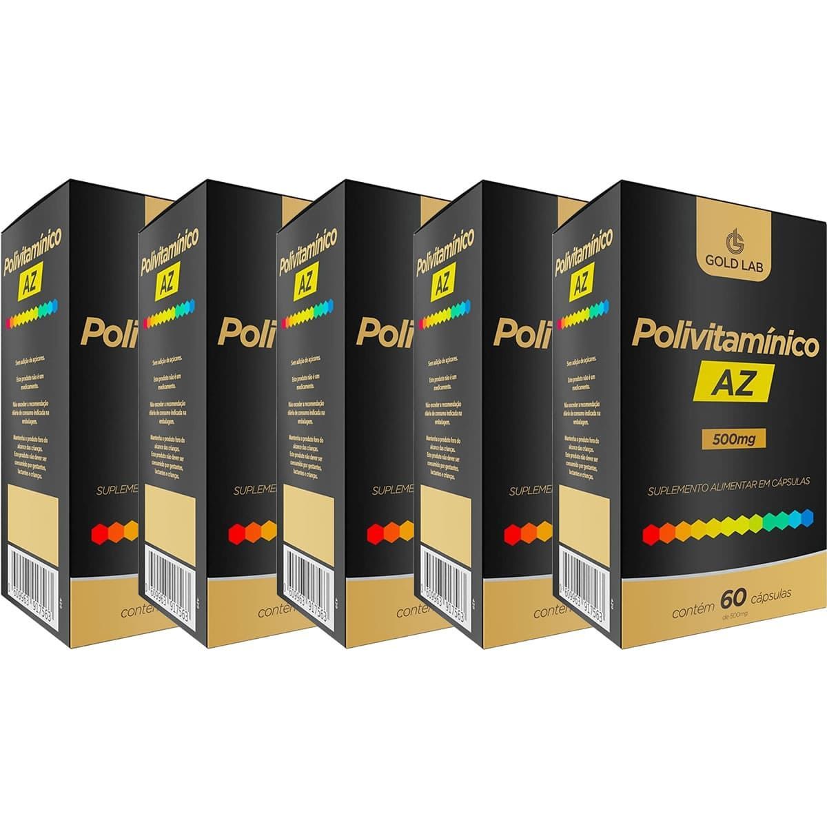 Kit 5X Polivitam�nico AZ - 60 C�psulas - Gold Lab