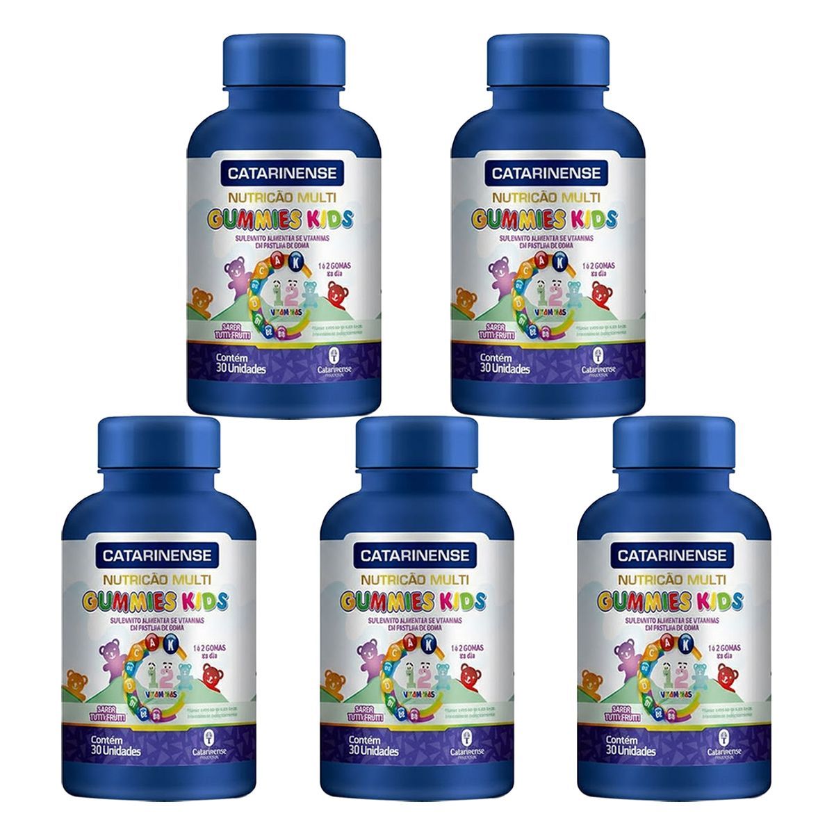 Kit 5X Polivitam�nico Gummies Kids - 30 Gomas Tutti Frutti - Catarinense Nutri��o
