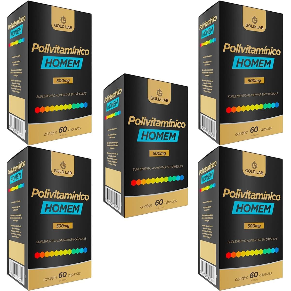 Kit 5X Polivitam�nico Homem - 60 C�psulas - Gold Lab