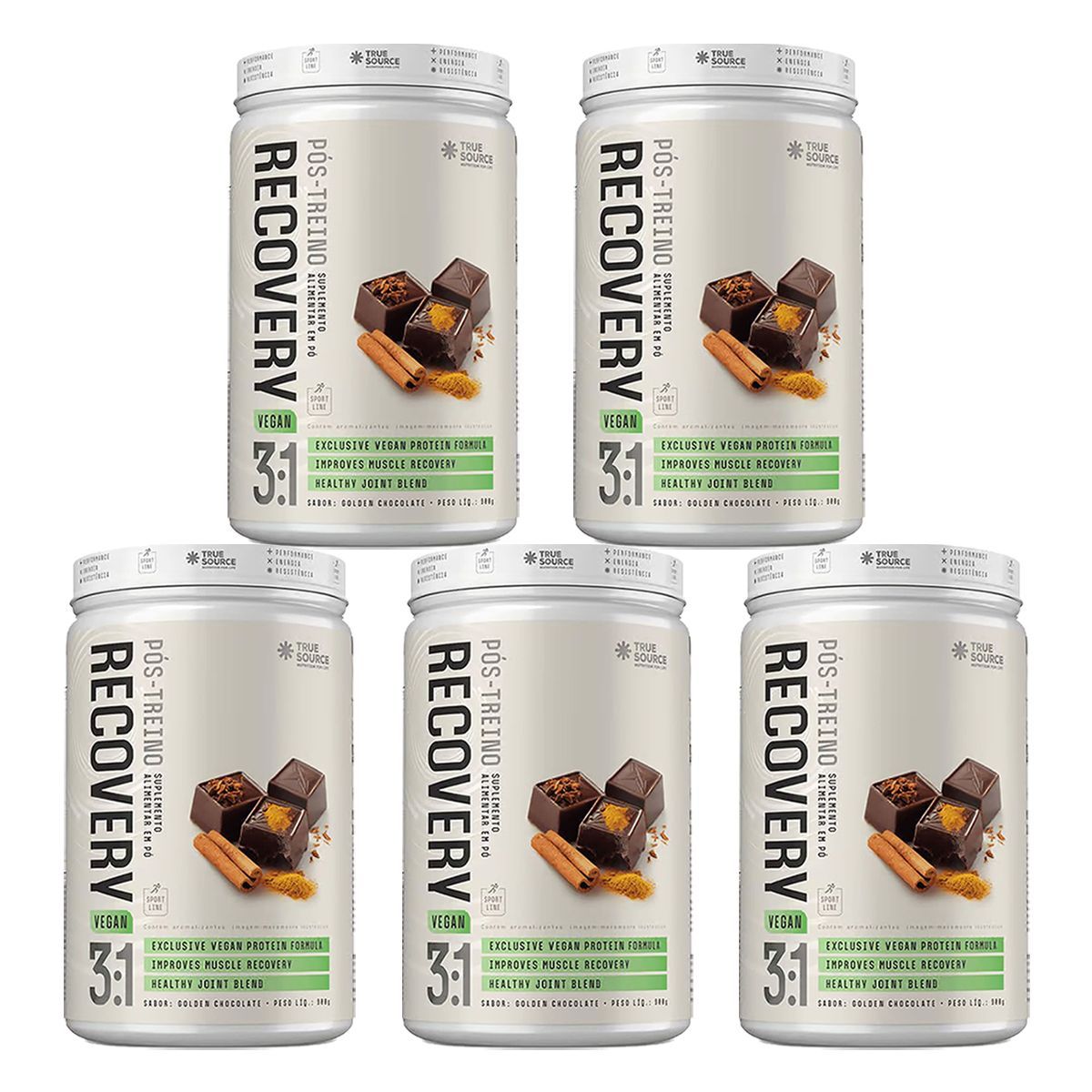 Kit 5X P�s-treino Recovery - 900g Vegan Golden Chocolate - True Source