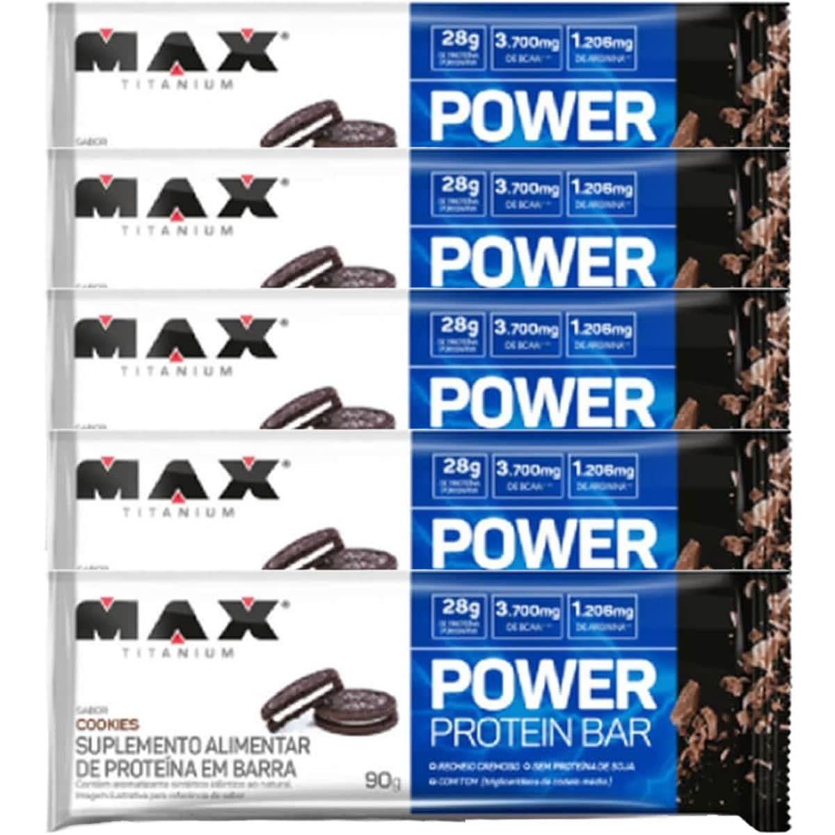 Kit 5X Power Protein Bar - 1 Unidade 90g Cookies - Max Titanium	