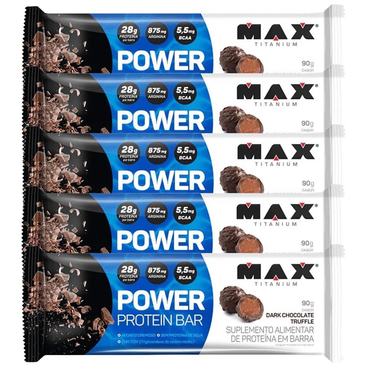 Kit 5X Power Protein Bar - 1 unidade 90g Dark Chocolate Truffle - Max Titanium