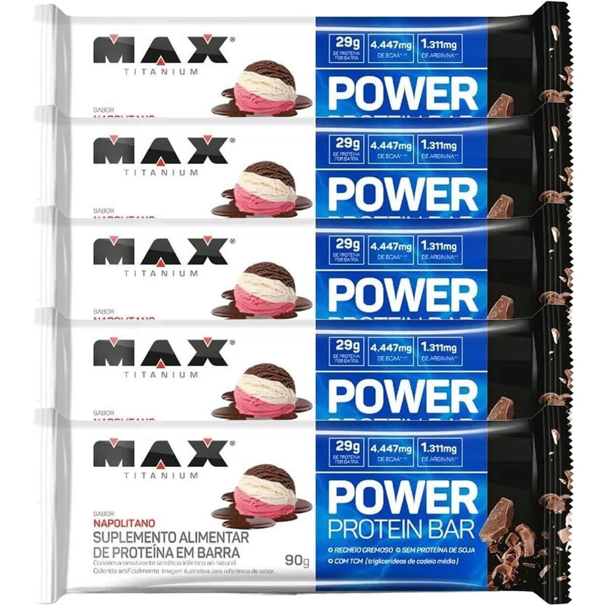 Kit 5X Power Protein Bar - 1 Unidade 90g Napolitano - Max Titanium