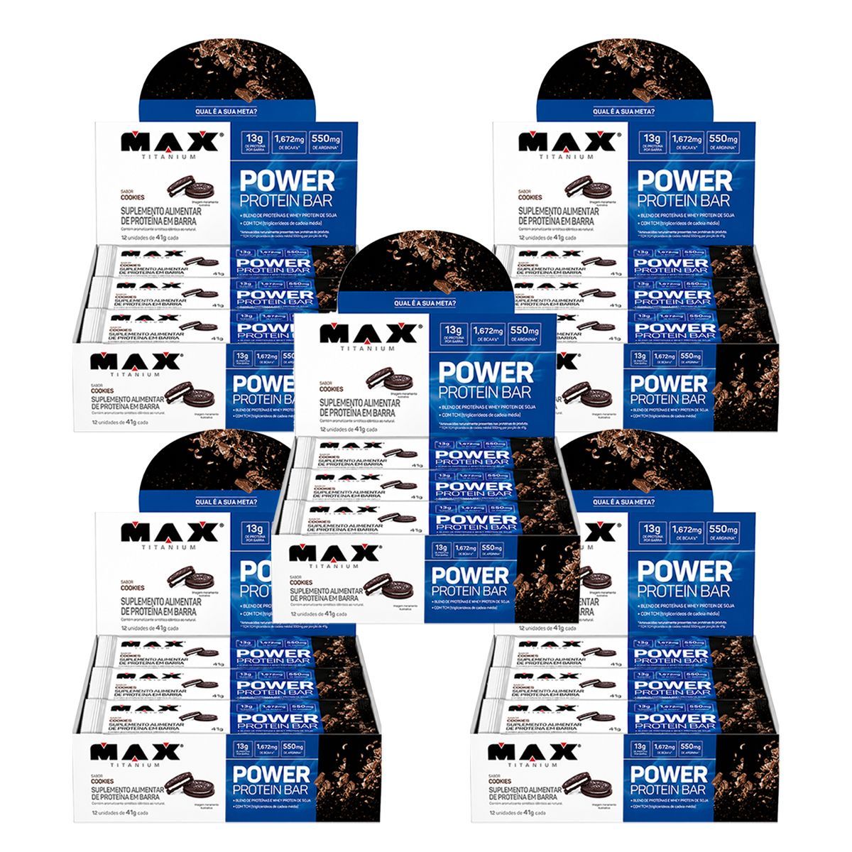 Kit 5X Power Protein Bar - 12 unidades 41g Cookies - Max Titanium