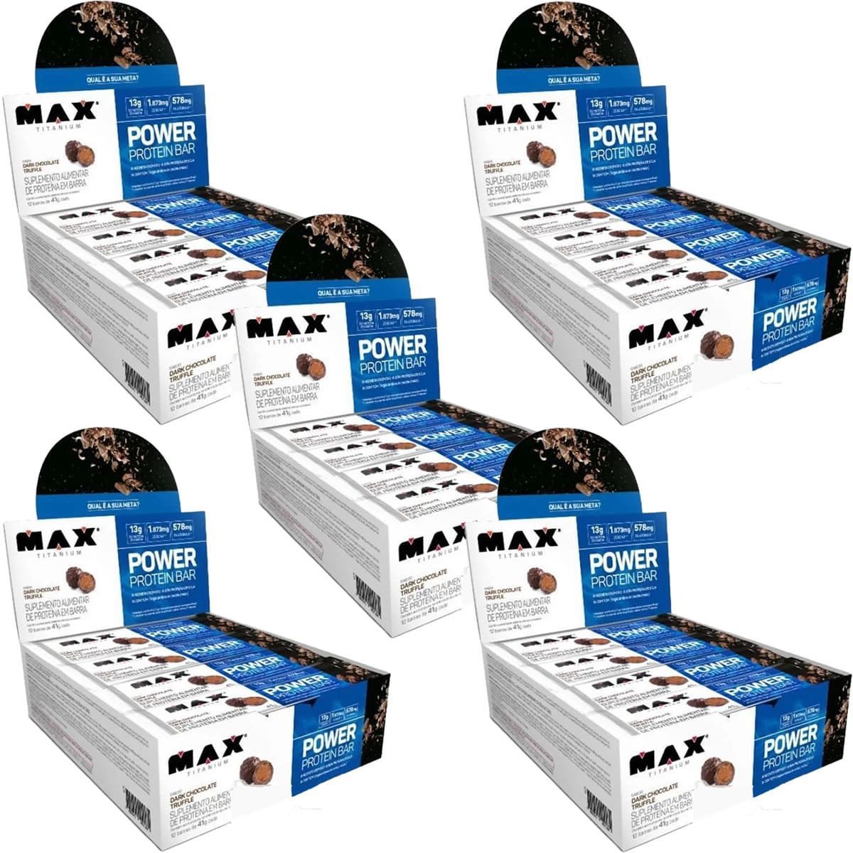 Kit 5X Power Protein Bar - 12 unidades 41g Dark Chocolate Truffle - Max Titanium